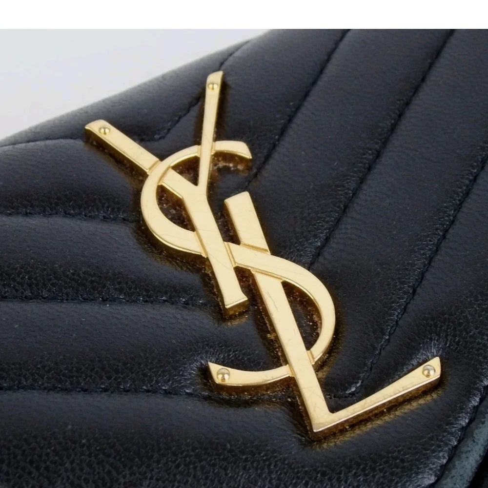 Authentic Yves Saint Laurent YSL logo V stitch wallet/ Clucth leather - Picture 5 of 14